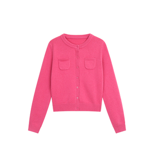 辰米范 轻奢风范 气质羊毛圆领毛衣开衫女优雅叠穿短款内搭针织衫