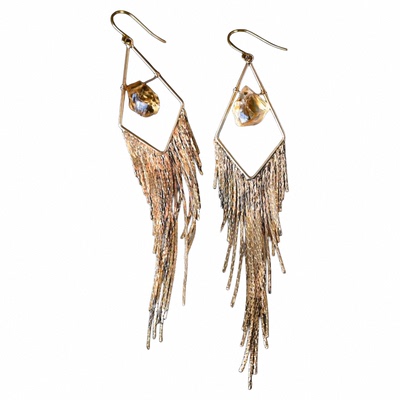 华丽摇滚原始生黄水晶流苏耳环