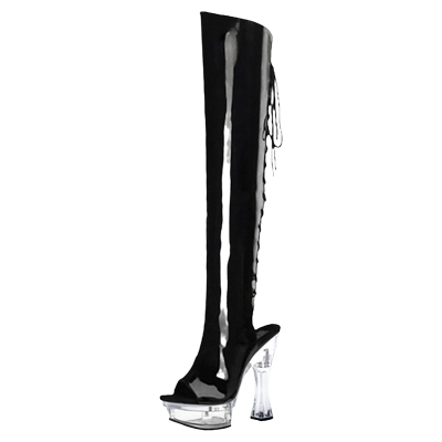 鱼嘴钢管舞后系带模特走秀过膝靴