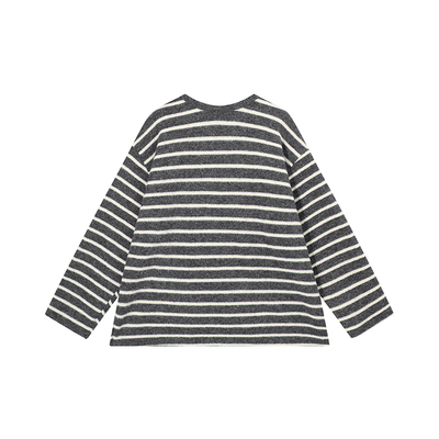 吴童童条纹加厚圆领抓绒长袖T恤