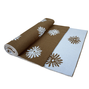 MIICHOUS米丘寺 珊瑚花 冰蓝双面色针织提花冬季温暖羊毛围巾披肩