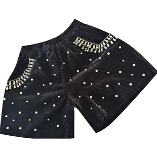 欧洲站短裤女2025秋季冬新品百搭重工亮片下半身灯芯绒松紧腰热裤