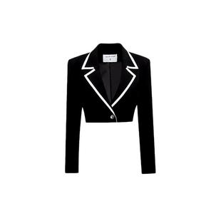 郑合惠子同款YES BY YESIR叶谦原创设计师秋黑白风琴截短西服外套