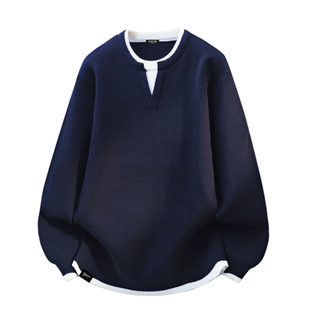 it：fivecm高级感假两件亨利领毛衣男春秋季美式潮牌针织衫上衣男