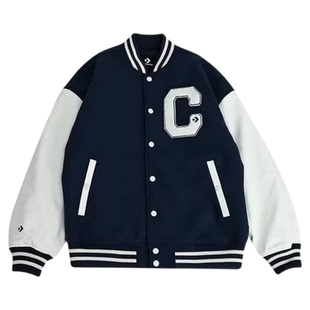 匡威男毛呢拼接大C图案经典保暖棒球服棉服外套 10027241-A01-A02