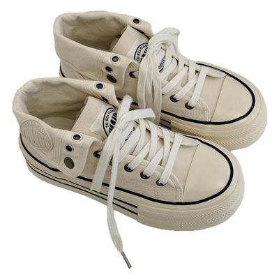 2024新款高帮帆布鞋厚底增高