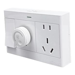 明装调速器+1开5孔单/双控插座吊扇电风扇通用无极变速开关面板白