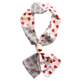 欧美爱心红色细长款气质小领巾长条丝巾女百搭双面飘带春秋季配饰