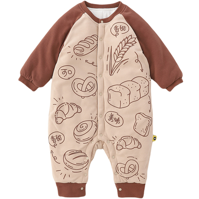 新生婴儿连体衣薄夹棉保暖外出服