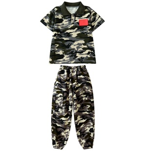 儿童夏令营迷彩服套装小孩军人军训服幼儿园短袖长裤polo衫演出服
