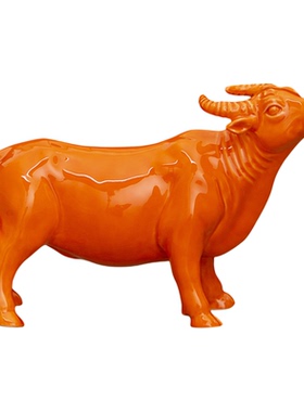 橘红色陶瓷牛摆件镇宅风水吉祥物