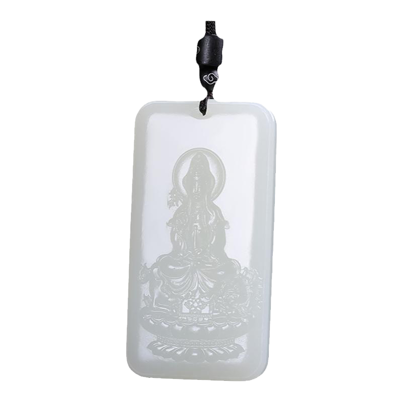 [普渡众生]新疆和田玉净瓶观音吊坠男款白玉瑞兽玉牌玉坠天然玉石