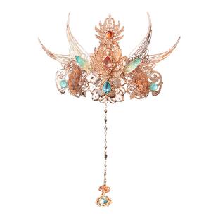 汉服烧蓝头饰苏娥皇古风凤凰发冠发梳套装复古流苏步摇女百搭配饰