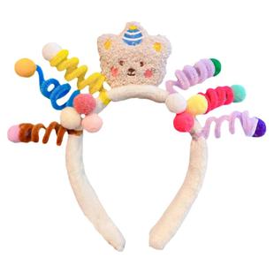新年五彩扭扭棒毛绒卡通小熊狮子发箍可爱发卡小女孩立体公仔头箍