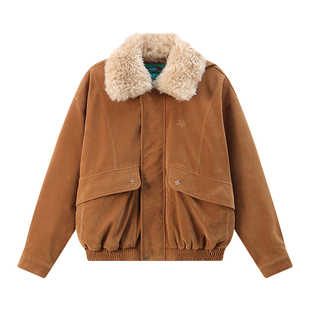 江南先生NewJNXS可拆卸毛领两穿撞钉硬挺廓形仿麂皮棉服外套冬