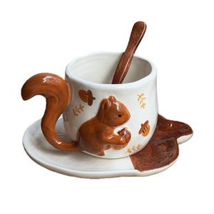 可爱栗子松鼠陶瓷咖啡杯碟套装送闺蜜生日礼物好看的马克杯子带勺