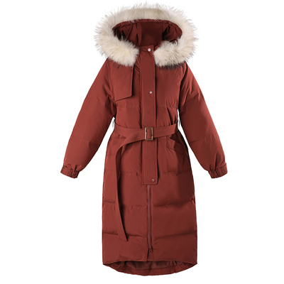 popchrio红色加厚大毛领羽绒服