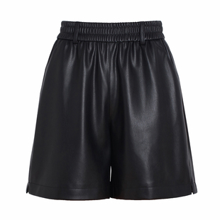 海宁真皮皮裤休闲女秋季新款短裤绵羊皮五分裤松紧高腰百搭阔腿裤