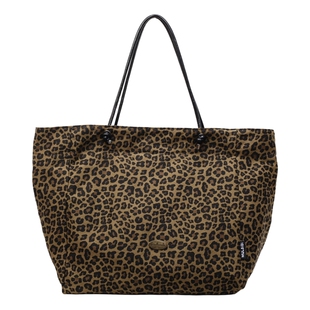 秋冬豹纹帆布包女大容量短途旅行手提购物袋百搭单肩通勤托特大包