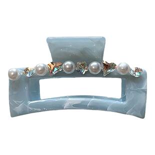 韩国高级感雾霾蓝亚克力水钻抓夹大号方形鲨鱼夹后脑勺盘发夹头饰