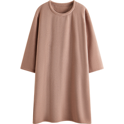 半边绒睡裙女秋冬加厚长袖家居服