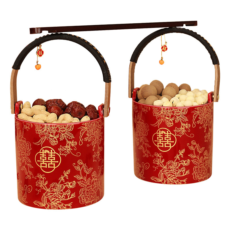 结婚陶瓷子孙桶一对女方陪嫁用品