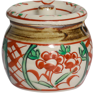 小葵川町屋 日本进口美浓烧手绘赤绘锦柿子陶瓷调料罐多用小盐罐