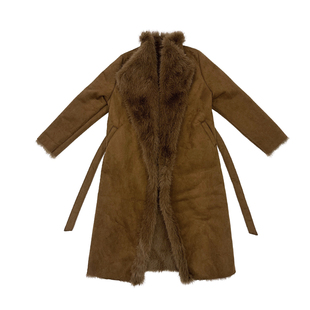 ROY11 贵感都女 棕色麂皮大衣女冬气质毛绒一体过膝收腰显瘦外套