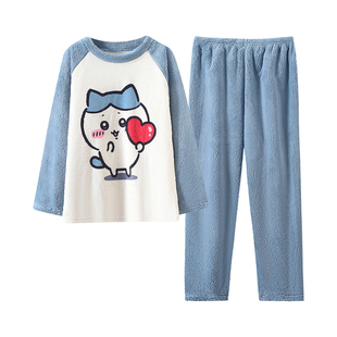 chiikawa小八法兰绒睡衣女款2025新款秋冬季薄款珊瑚绒家居服套装