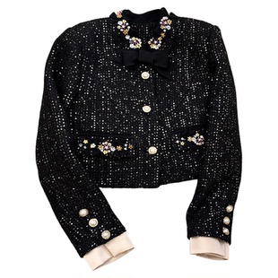 2025新款重工钉珠毛呢外套女短款小香风高级感气质名媛外套