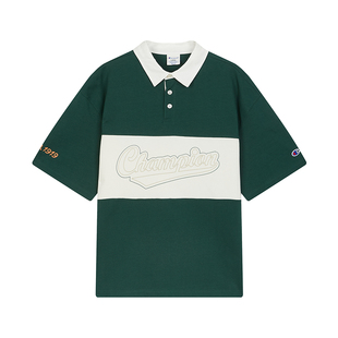 Champion短袖POLO衫男2026春季新款学院风纯棉T恤女复古撞色潮牌