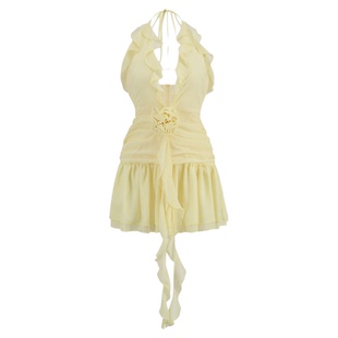 Solid color V-neck halter sleeveless dress V领挂脖无袖连衣裙