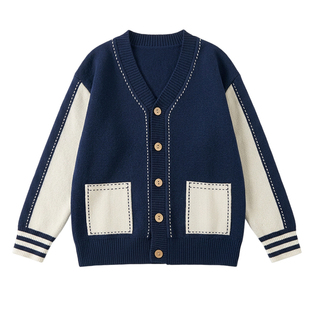 男童2026新款纯棉开衫毛衣春秋季儿童中大童韩版宽松薄款针织外套