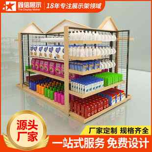 制做钢木质展示架商场超市堆头架五金双面货架均价花车地堆货架