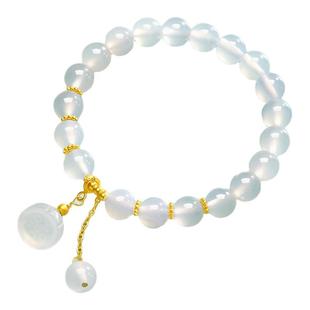 周大生莲蓬玉髓手串银手链女国风小众春夏手饰品生日礼物送女朋友