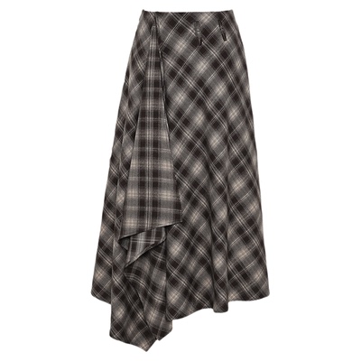MOUSSY 秋冬新品复古格纹不规则裙摆长款半身裙028IAA31-1027