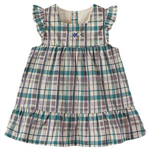 babylove女宝宝无袖连衣裙夏季纯棉格子裙婴儿裙子刺绣甜美公主裙