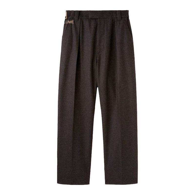 Loro Piana/诺悠翩雅男裤羊毛和羊绒混纺法兰绒木炭灰高腰长裤