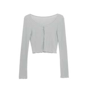 荒荒家 波浪边扣子开衫2026春夏新款温柔防晒透气长袖披肩罩衫女