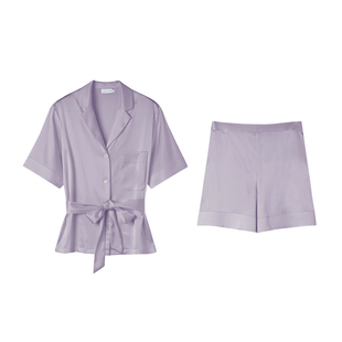SLKMRKT乃丝真丝睡衣2024新款女夏季桑蚕丝短袖短裤系带家居服