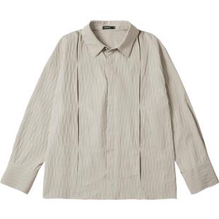 NMAX大码潮牌男装新品美式复古配色提花肌理感条纹面料翻领衬衫