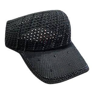 针织水钻空顶鸭舌帽女春夏季新款透气百搭显脸小遮阳帽扎马尾凉帽