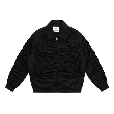 特惠6折起EMPTY REFERENCE原创抽褶筋条翻领宽松休闲黑色夹克外套