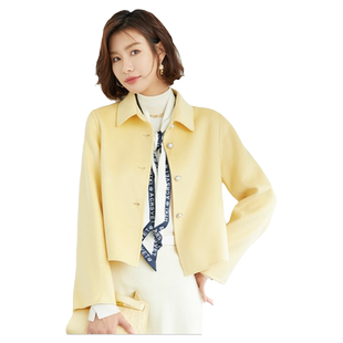 简约珍珠扣小款毛呢外套女小个子秋冬加厚纯羊毛双面呢外套女短款