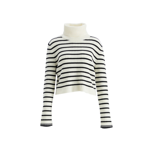 OBEG欧碧倩法式复古条纹高领毛衣内搭女冬宽松短款针织衫10484108