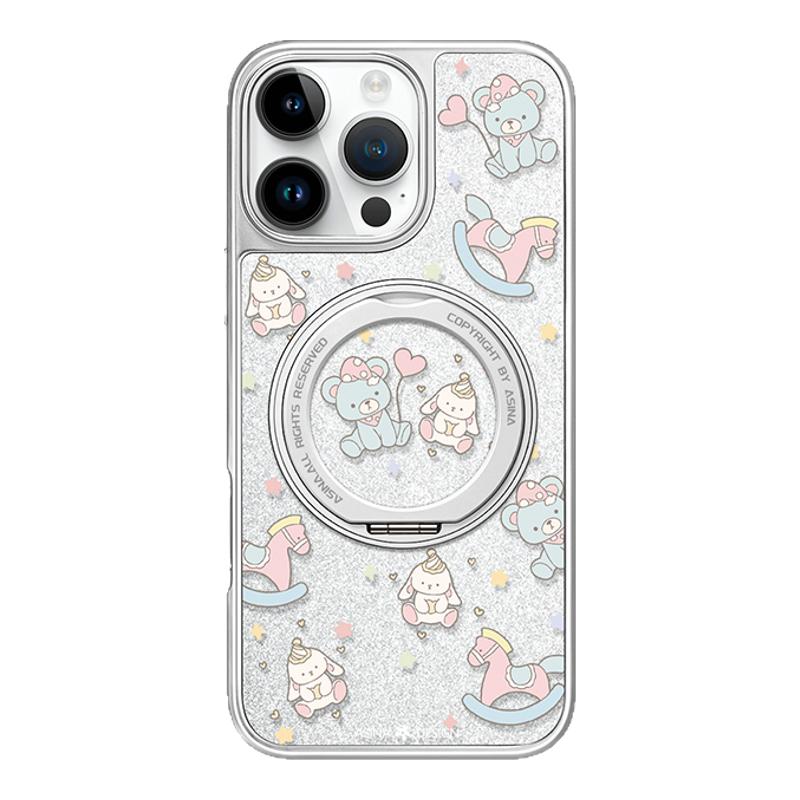 熊仔兔兔适用苹果17Promax手机壳新款iPhone16Pro磁吸15带支架套Qo1支点好看女可爱ip14高级感闪粉13pm全包