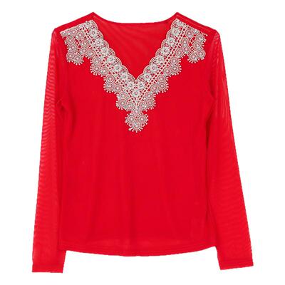 网纱贴花新疆舞蹈上衣女