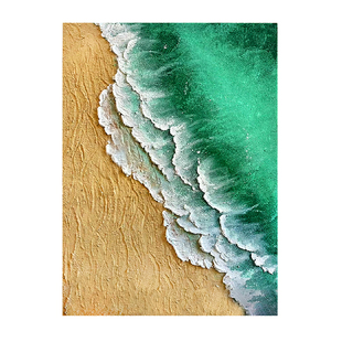 绿色海滩纯手绘石英砂肌理画玄关客厅沙发背影墙装饰画现代简约风