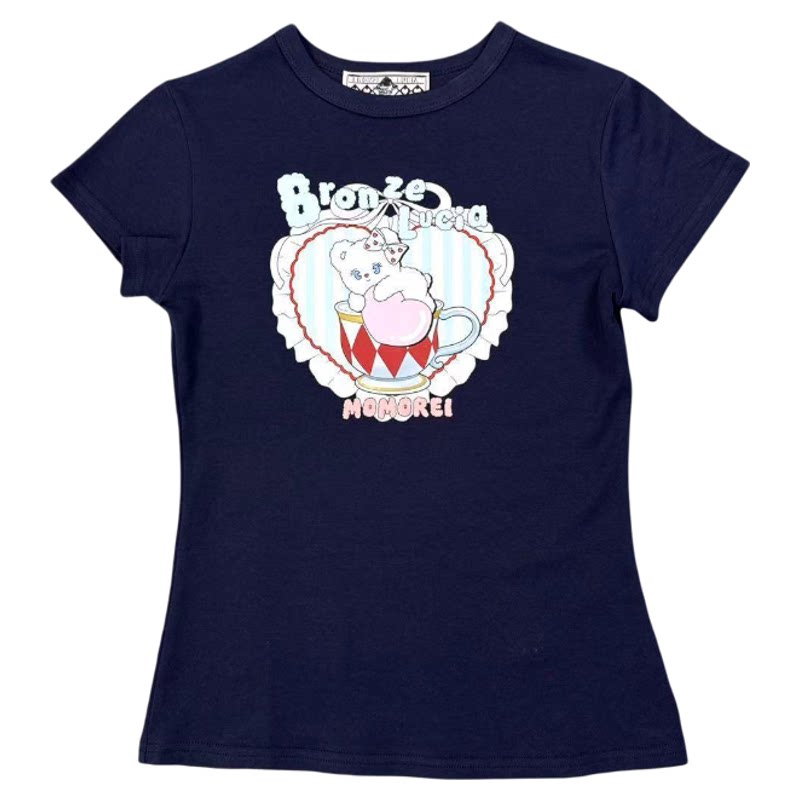 Bronze Lucia momorei 联名黑色短袖印花T恤原创设计上衣学院少女