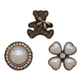 Mkop洞洞鞋配饰鞋扣配件复古金属珍珠钻石熊鞋花适配Cross/Crocs